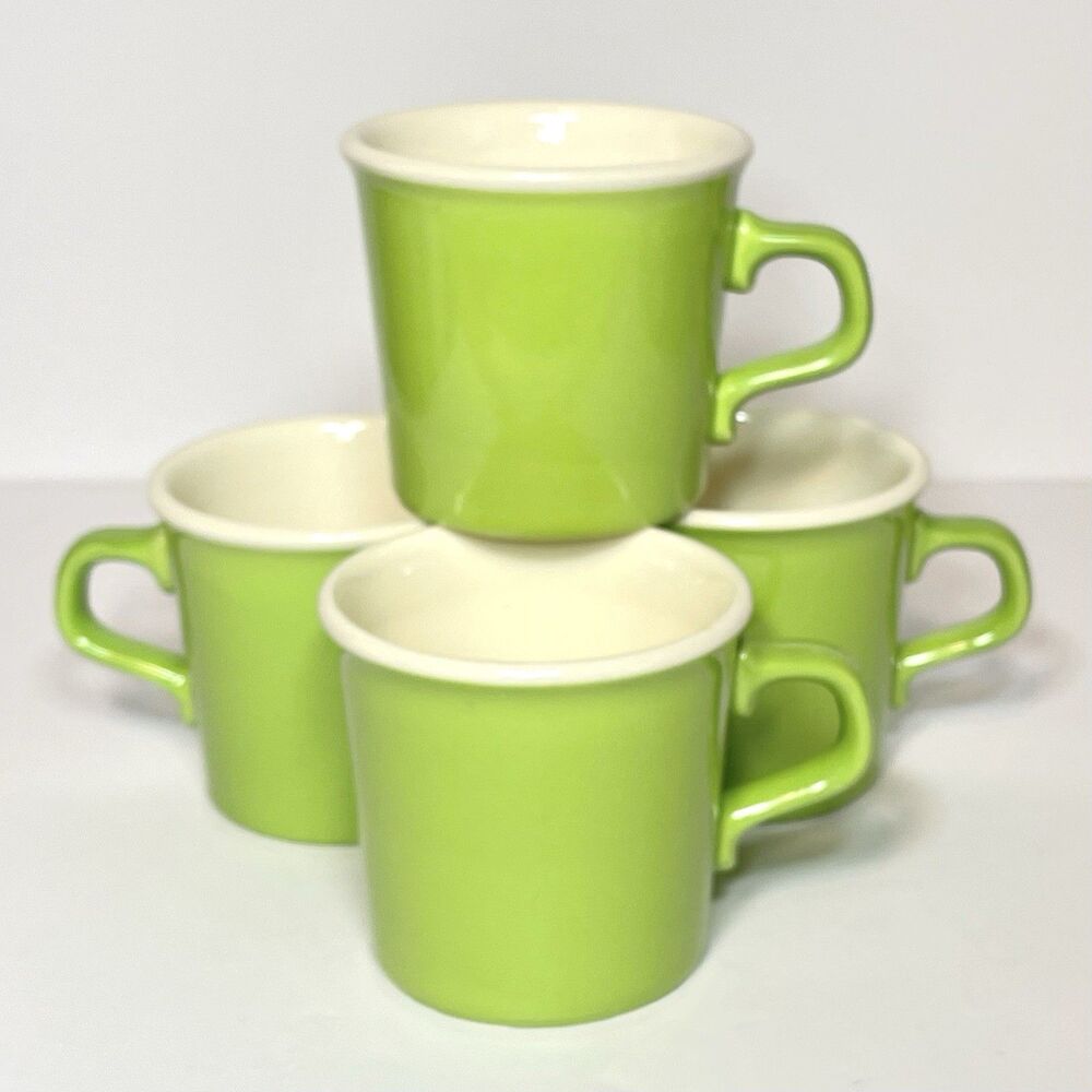 Vintage Taylor International USA Mugs Set of 4 Lime Green Ivory MCM Retro Cups